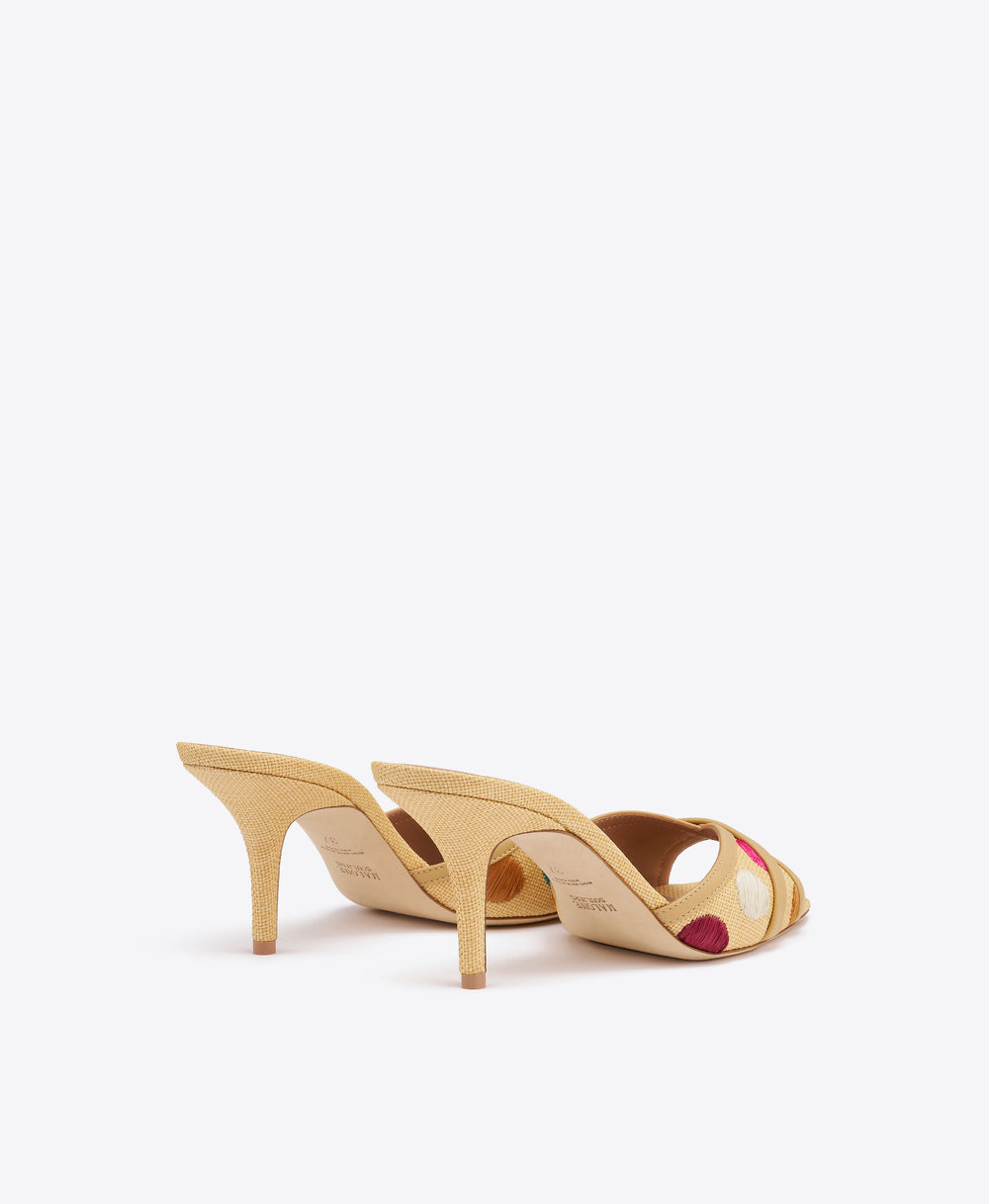Perla 70 Multi Polka-Dot Raffia Sandals Malone Souliers