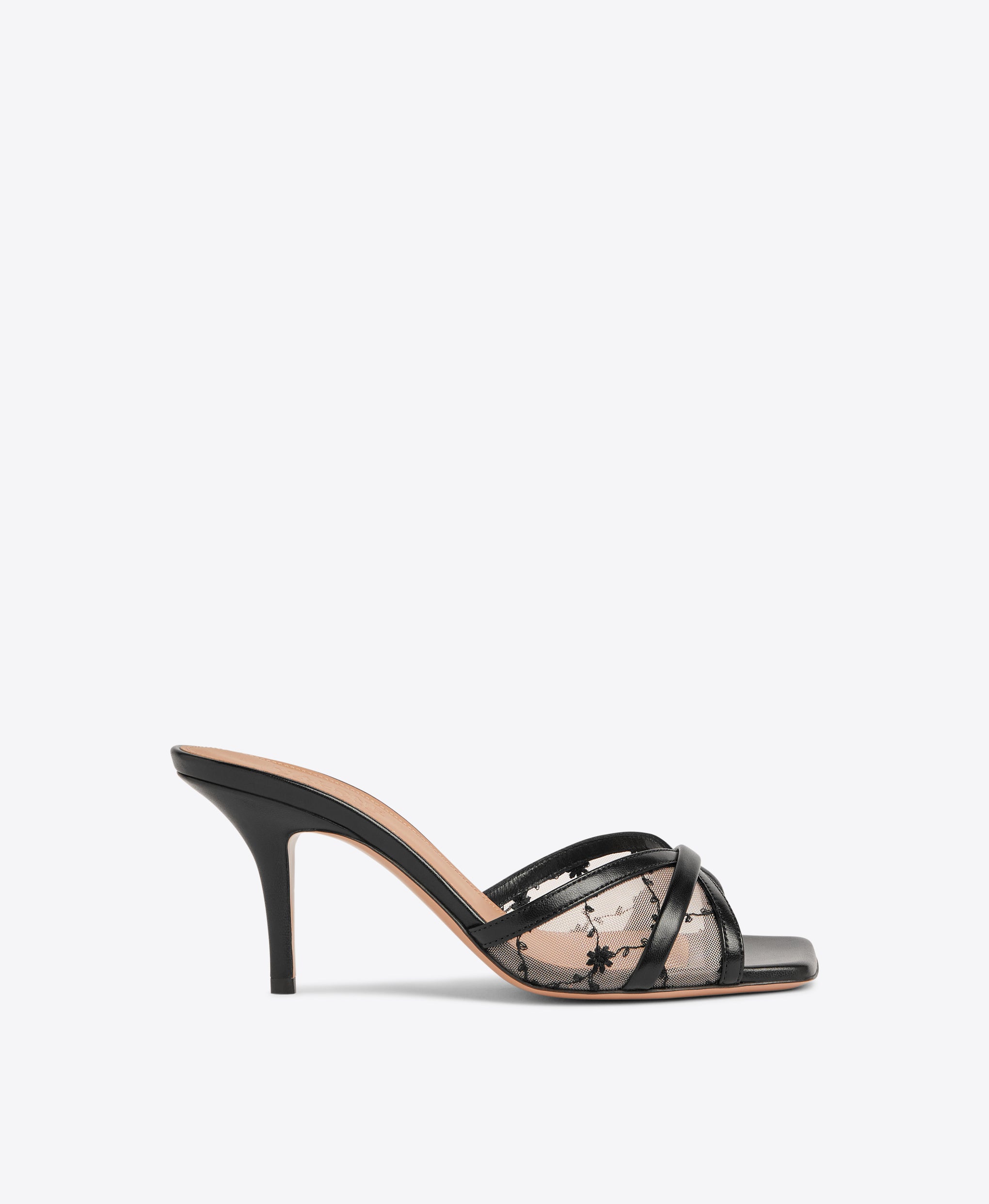 Malone Souliers Perla 70 Black Floral Mesh Heeled Sandals