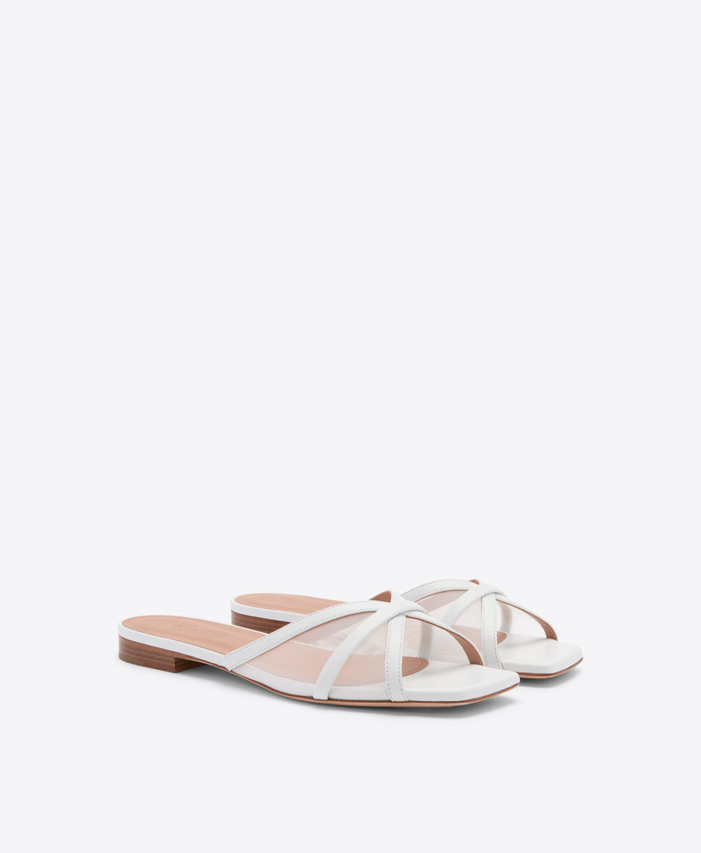Perla White Mesh Flat Sandals Malone Souliers