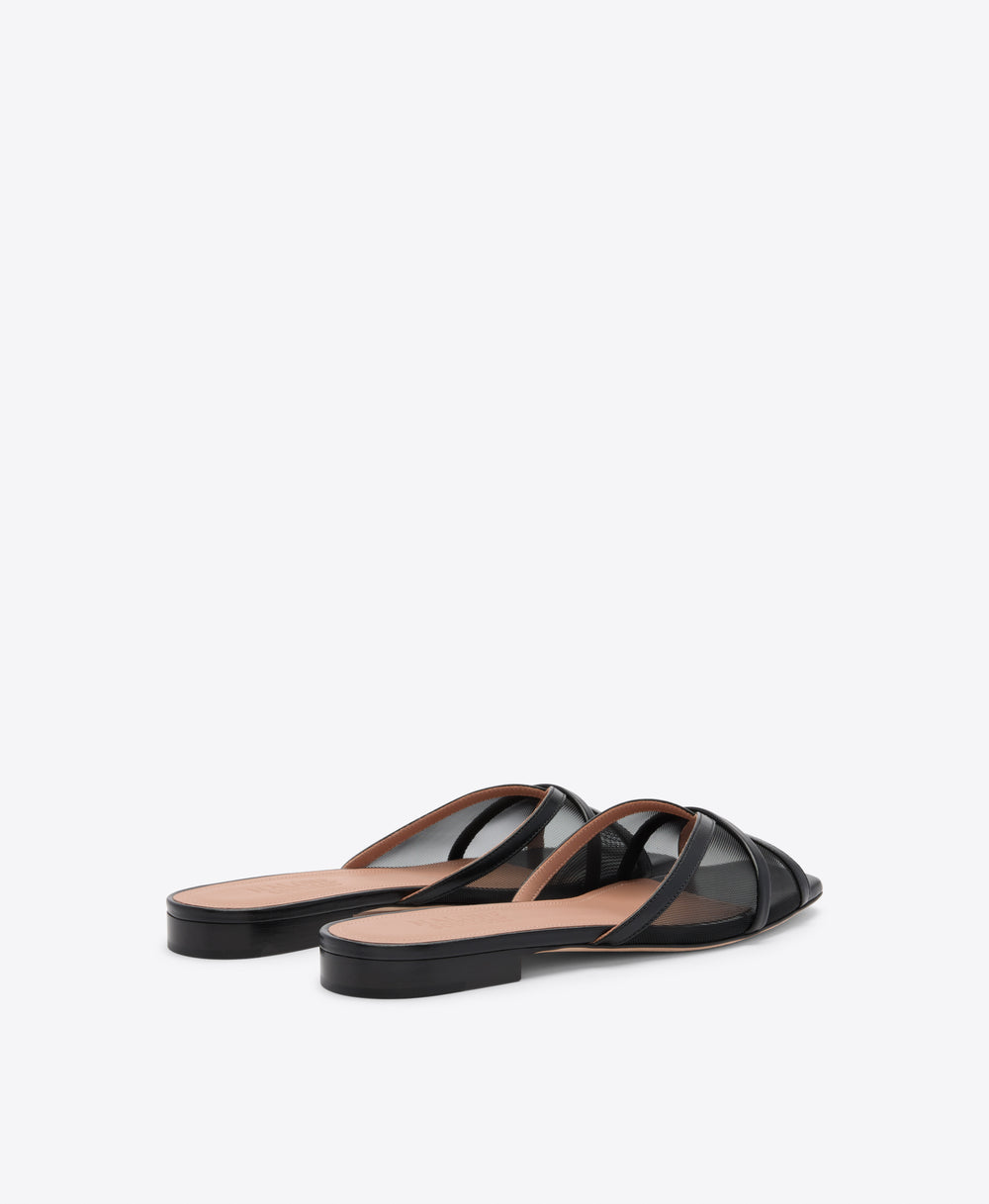 Perla Black Mesh Flat Sandals Malone Souliers