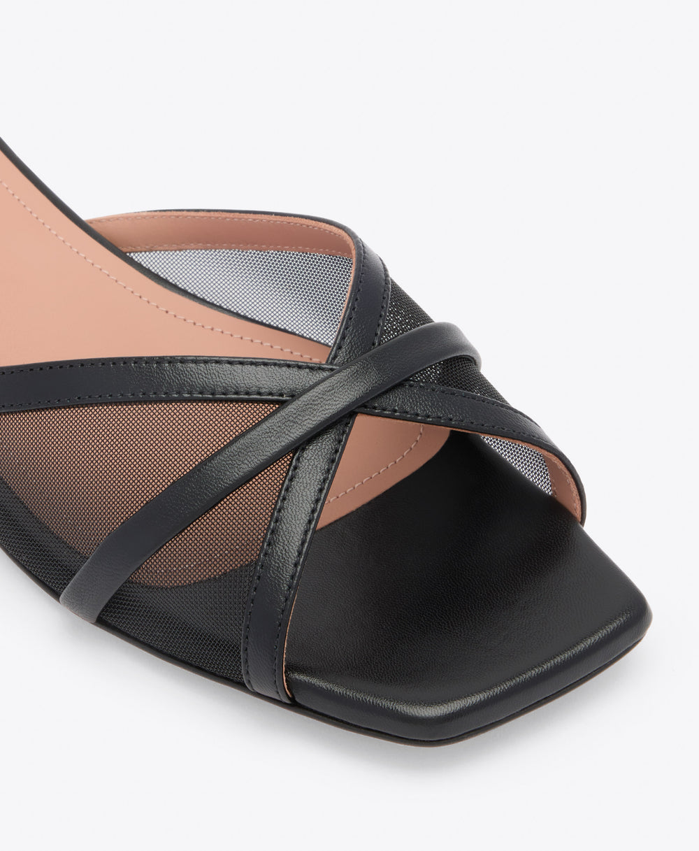 Perla Black Mesh Flat Sandals Malone Souliers