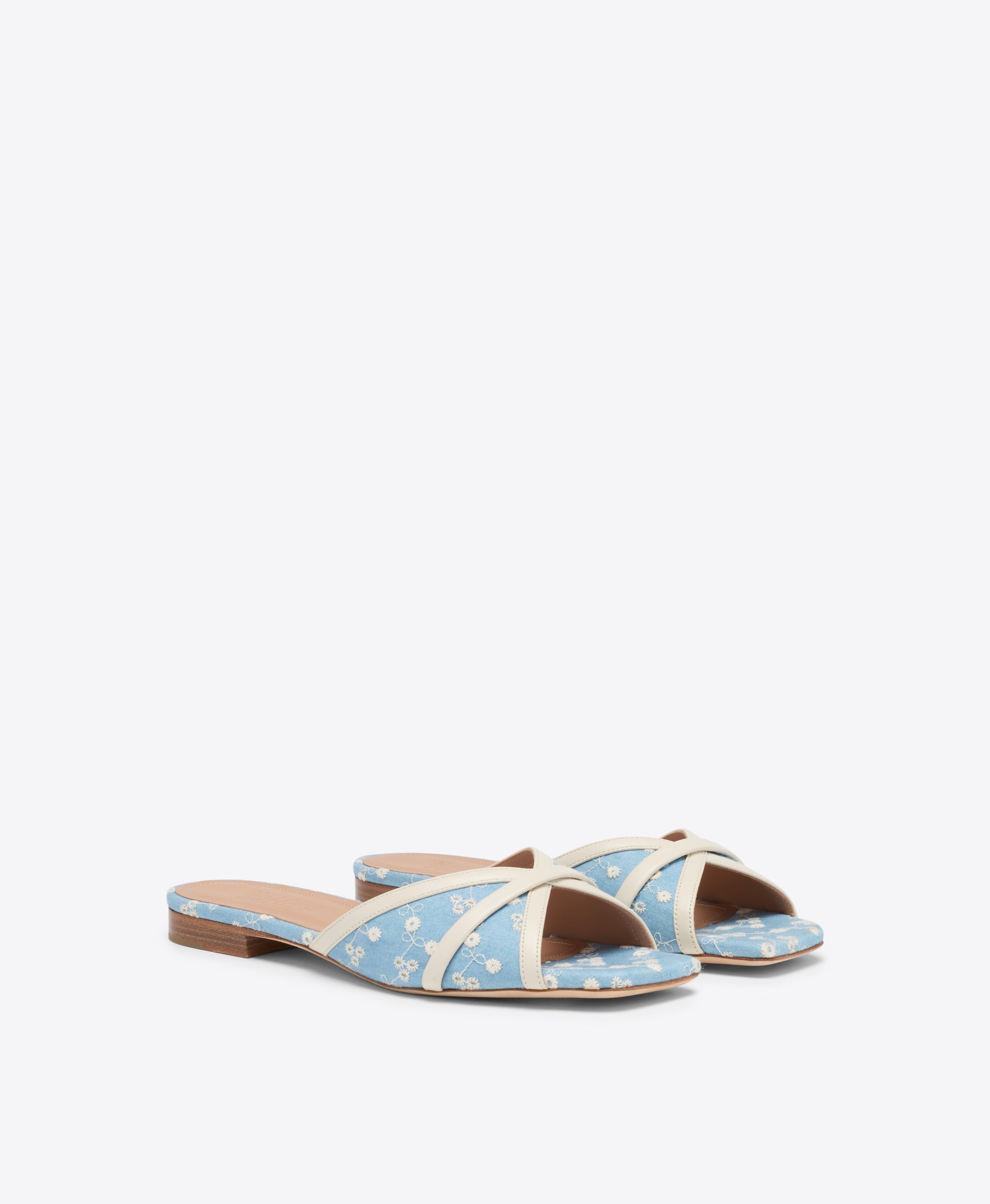 Perla Blue Floral Denim Flat Sandals Malone Souliers