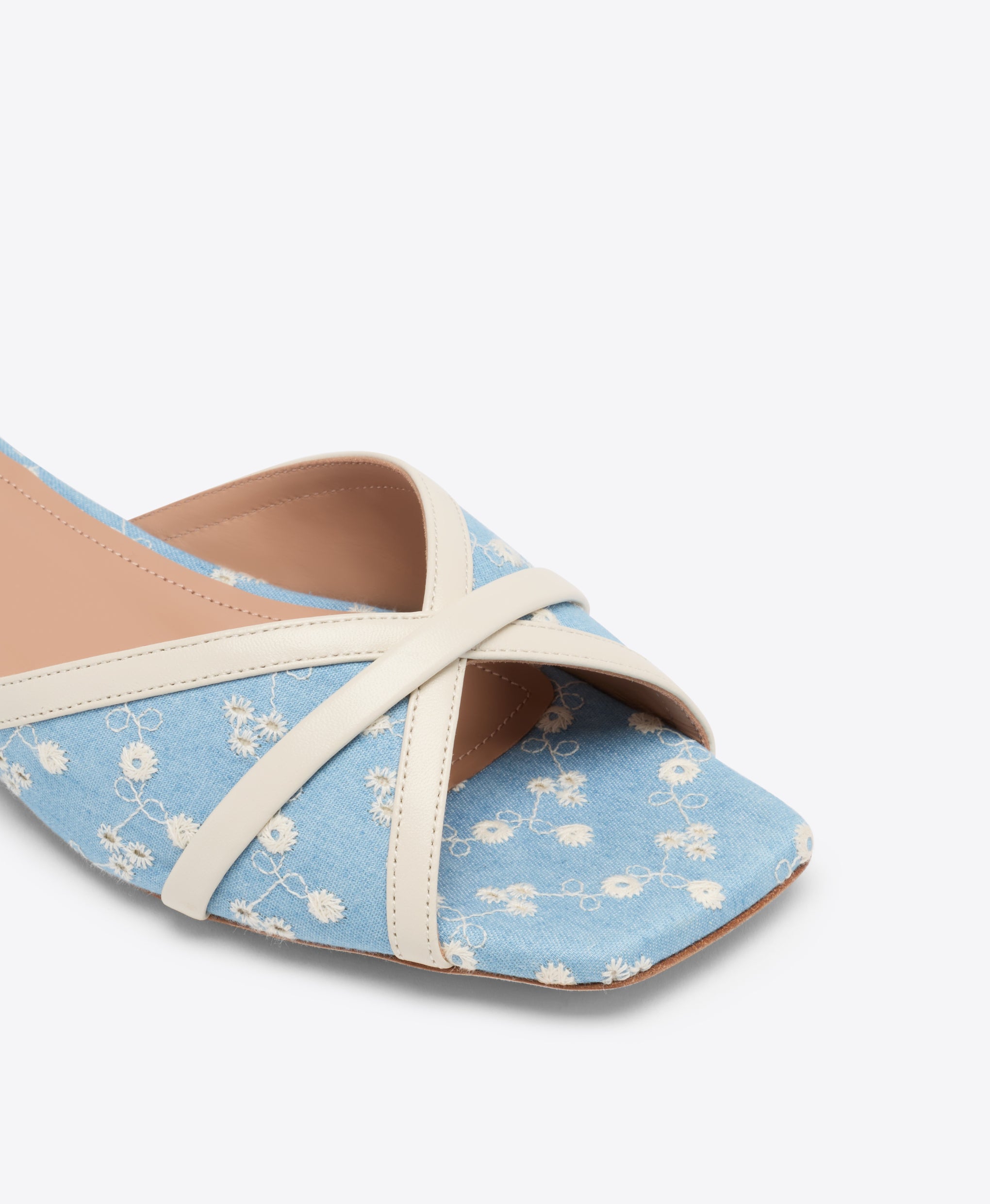 Perla Blue Floral Denim Flat Sandals Malone Souliers