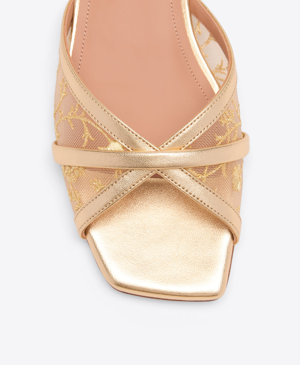 Malone Souliers Perla Gold Embroidered Mesh Flat Sandals Ramadan Exclusive