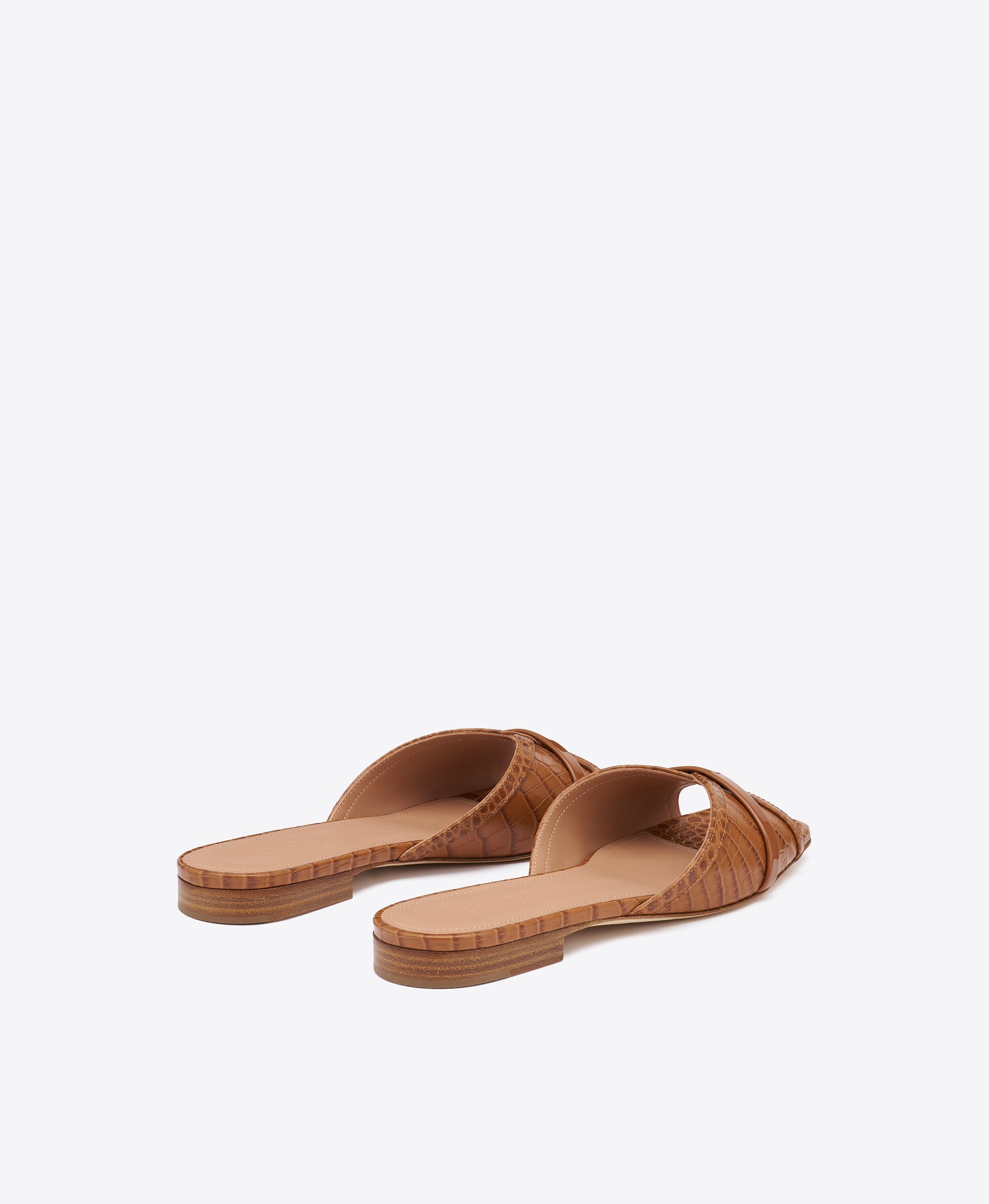 Perla Brown Croc-Embossed Leather Flat Sandals Malone Souliers