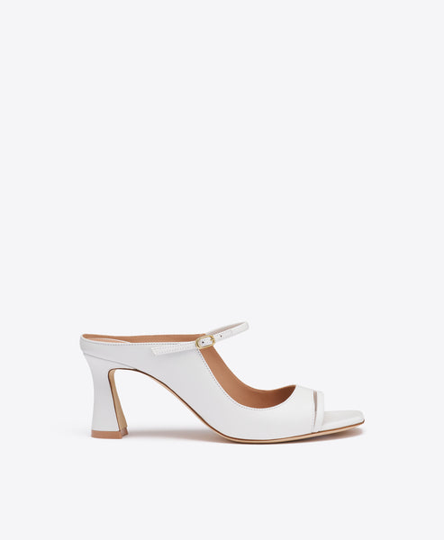 Rania 70 White Leather Block Heel Sandals|Malone Souliers