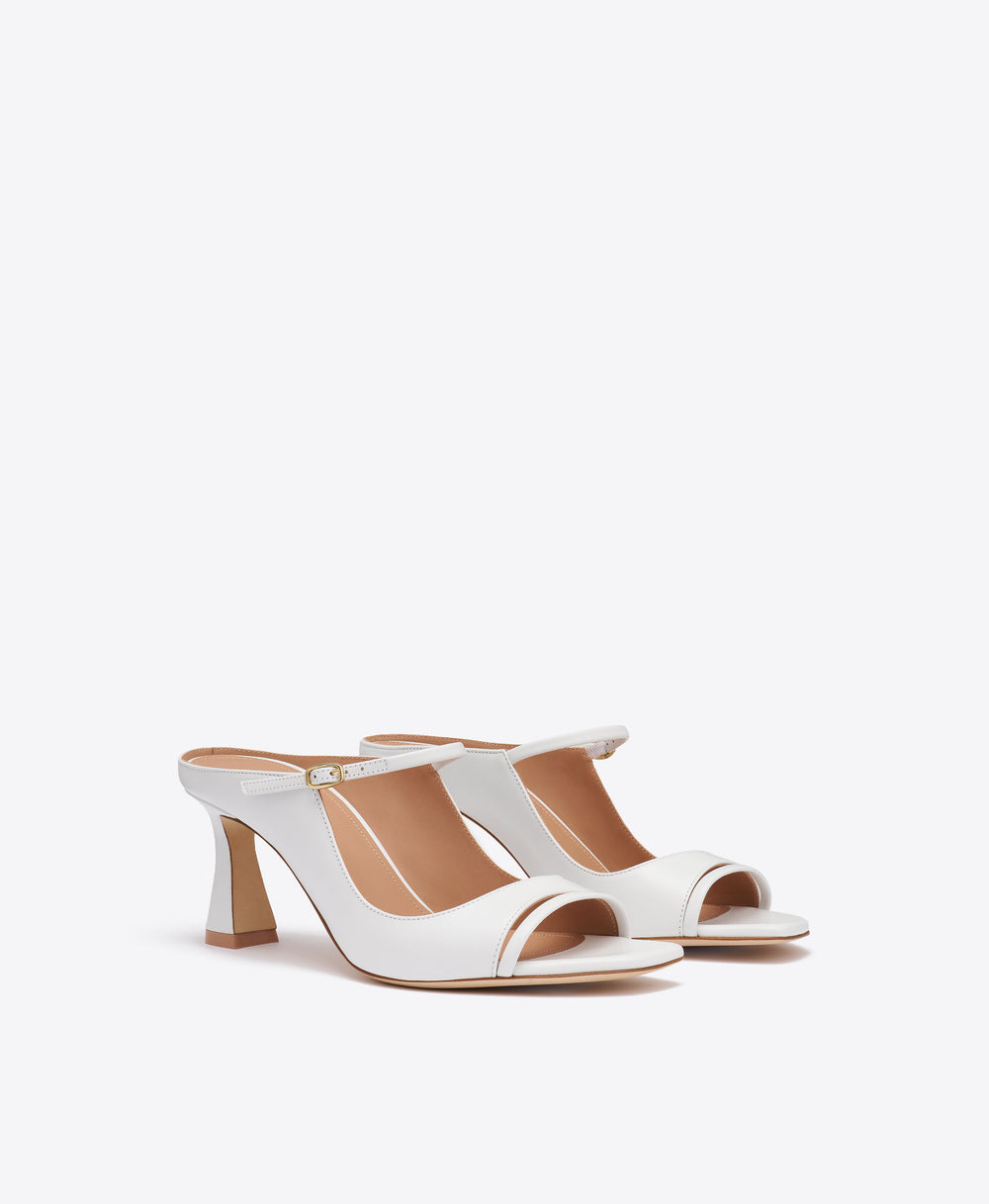 Rania 70 White Leather Block Heel Sandals Malone Souliers