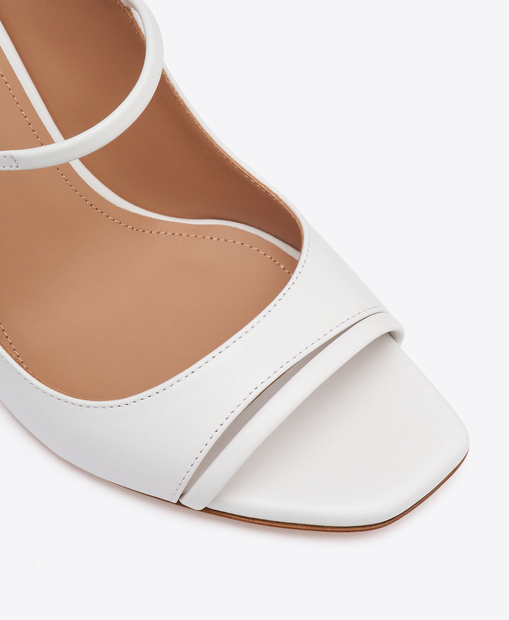Rania 70 White Leather Block Heel Sandals Malone Souliers