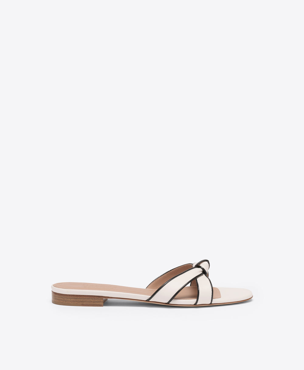Raquel White & Black Knotted Leather Flat Sandals Malone Souliers