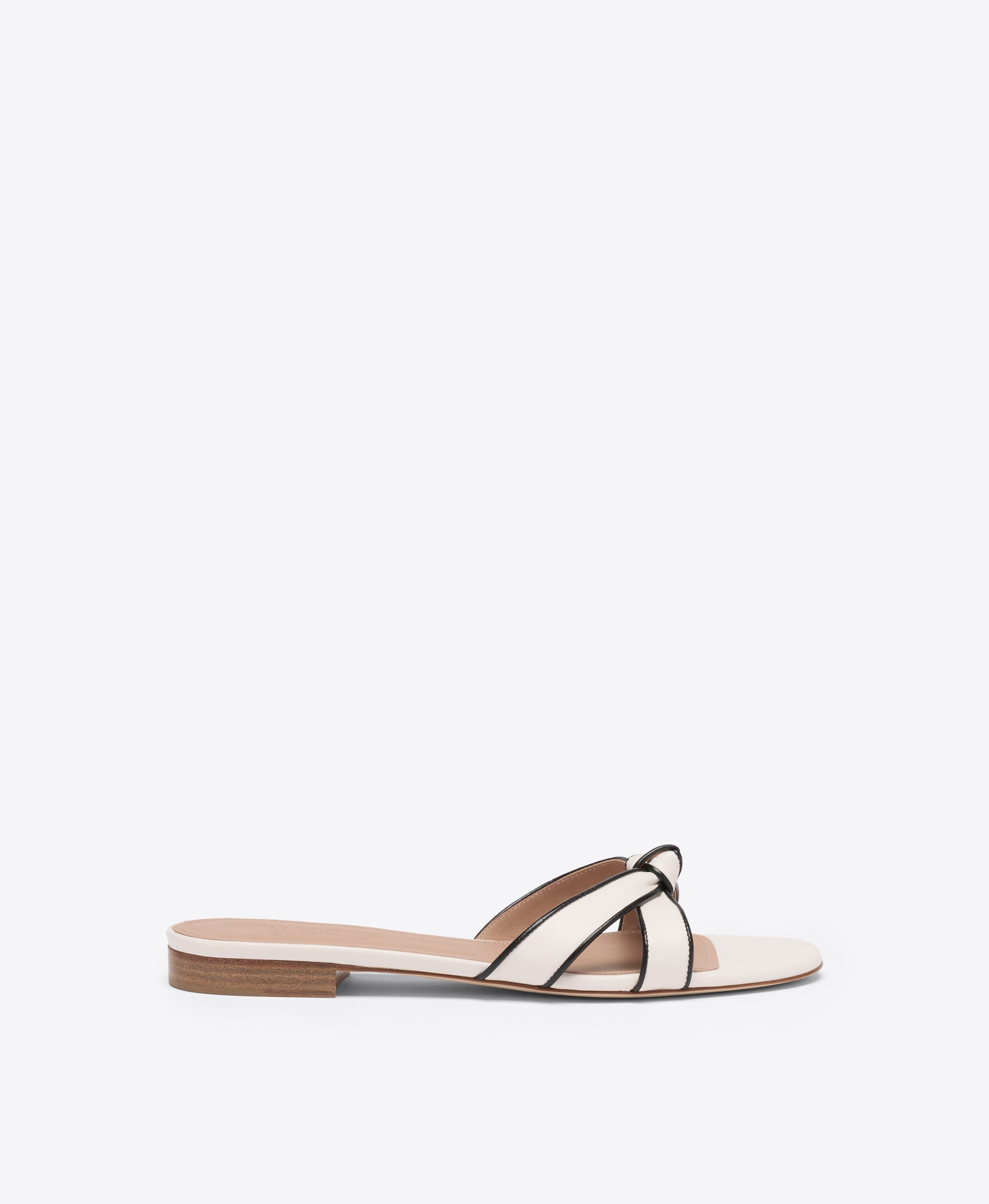 Raquel White & Black Knotted Leather Flat Sandals Malone Souliers