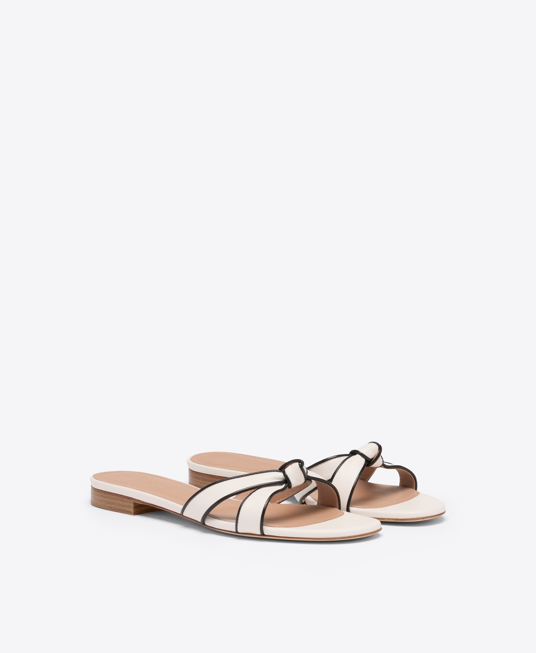 Raquel White & Black Knotted Leather Flat Sandals Malone Souliers
