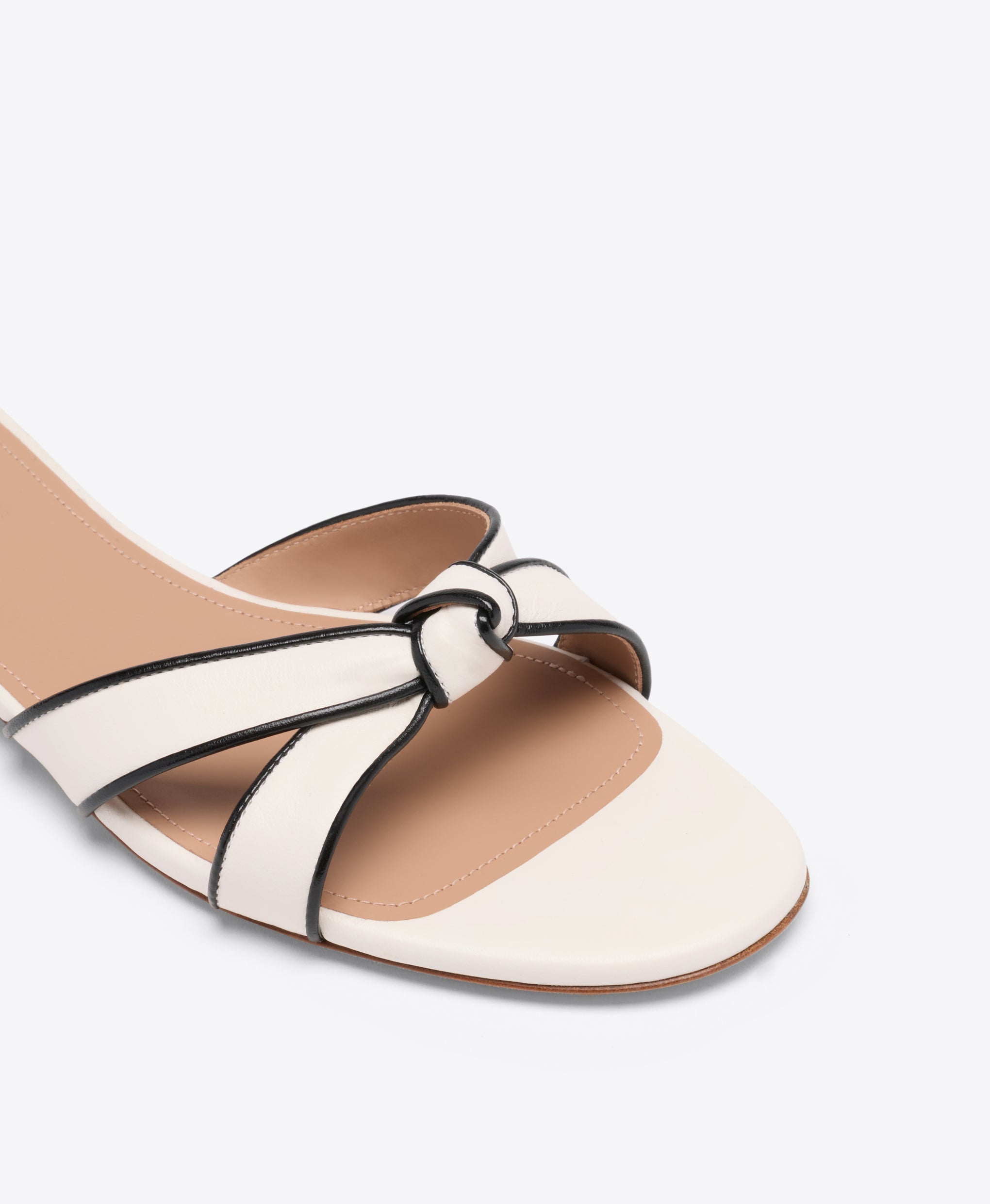 Raquel White & Black Knotted Leather Flat Sandals Malone Souliers