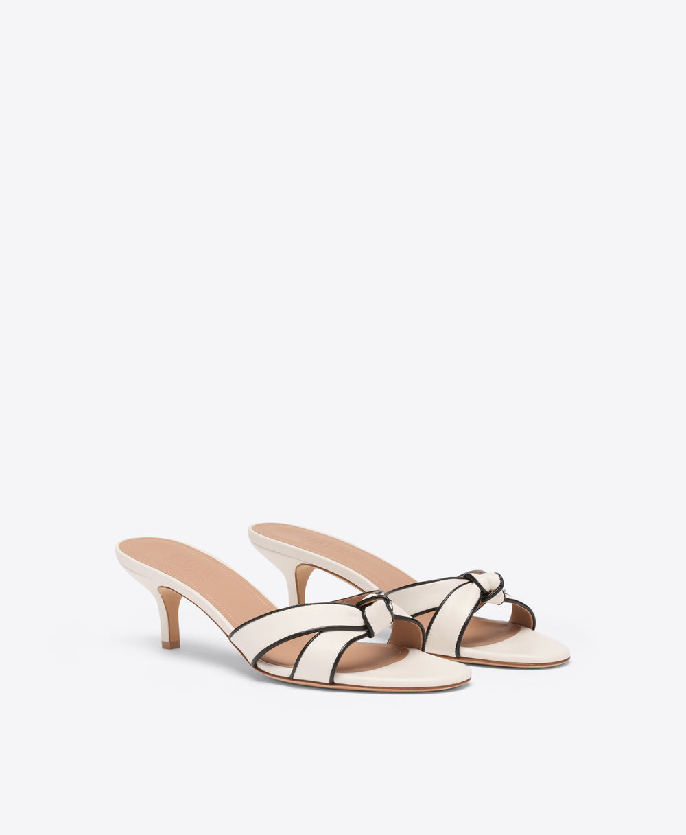 Raquel 45 White & Black Knotted Leather Kitten Heel Sandals  Malone Souliers