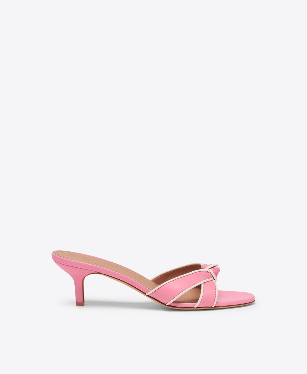 Raquel 45 Pink Knotted Leather Kitten Heel Sandals Malone Souliers