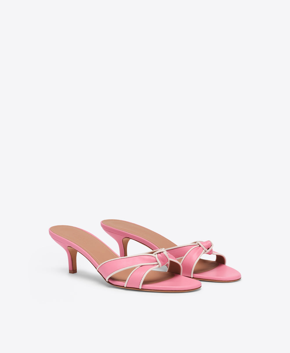 Raquel 45 Pink Knotted Leather Kitten Heel Sandals Malone Souliers