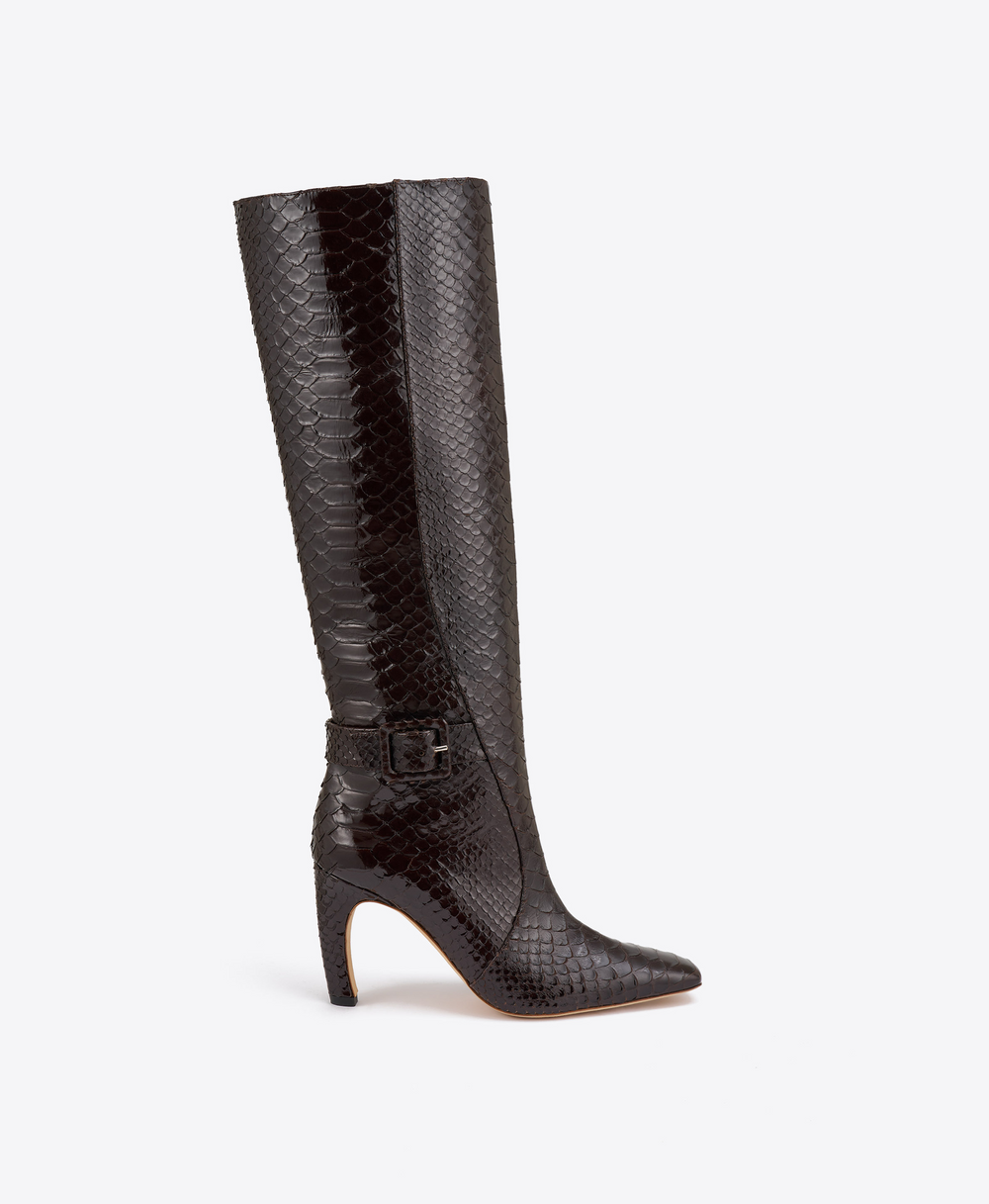 Raven 90 Dark Brown Embossed Leather Tall Boots