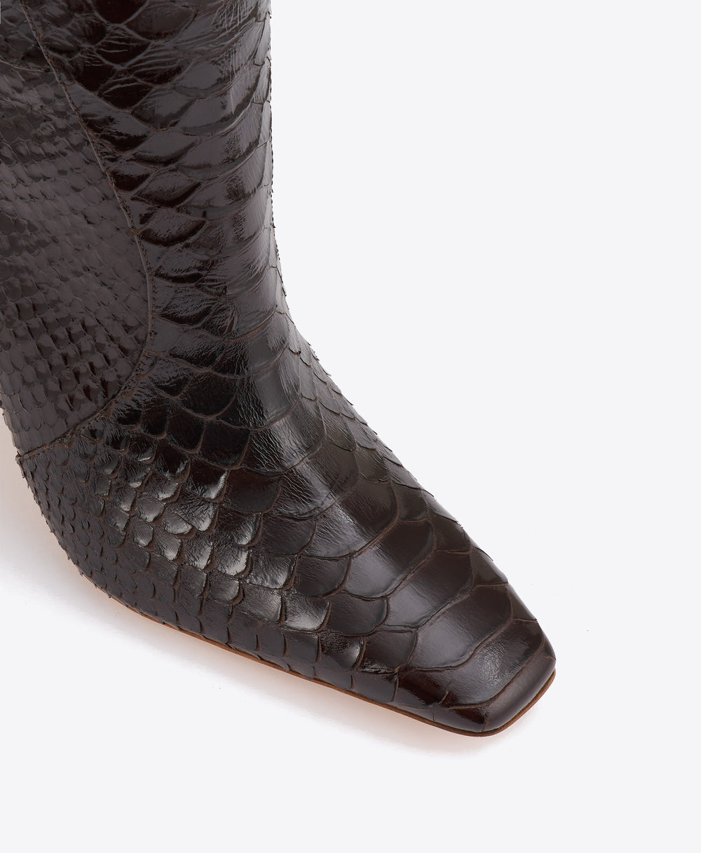 Raven 90 Dark Brown Embossed Leather Tall Boots