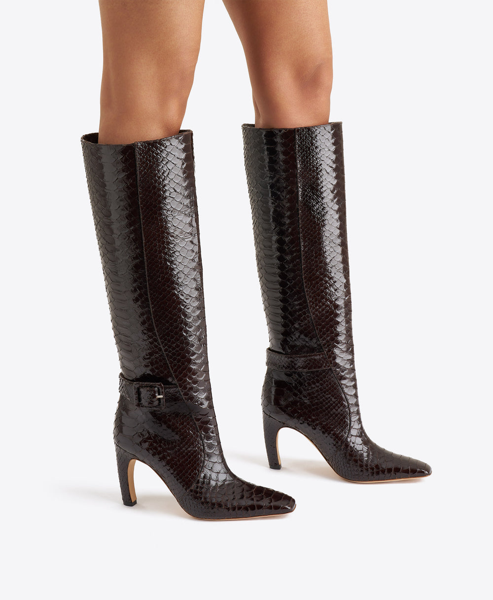Raven 90 Dark Brown Embossed Leather Tall Boots