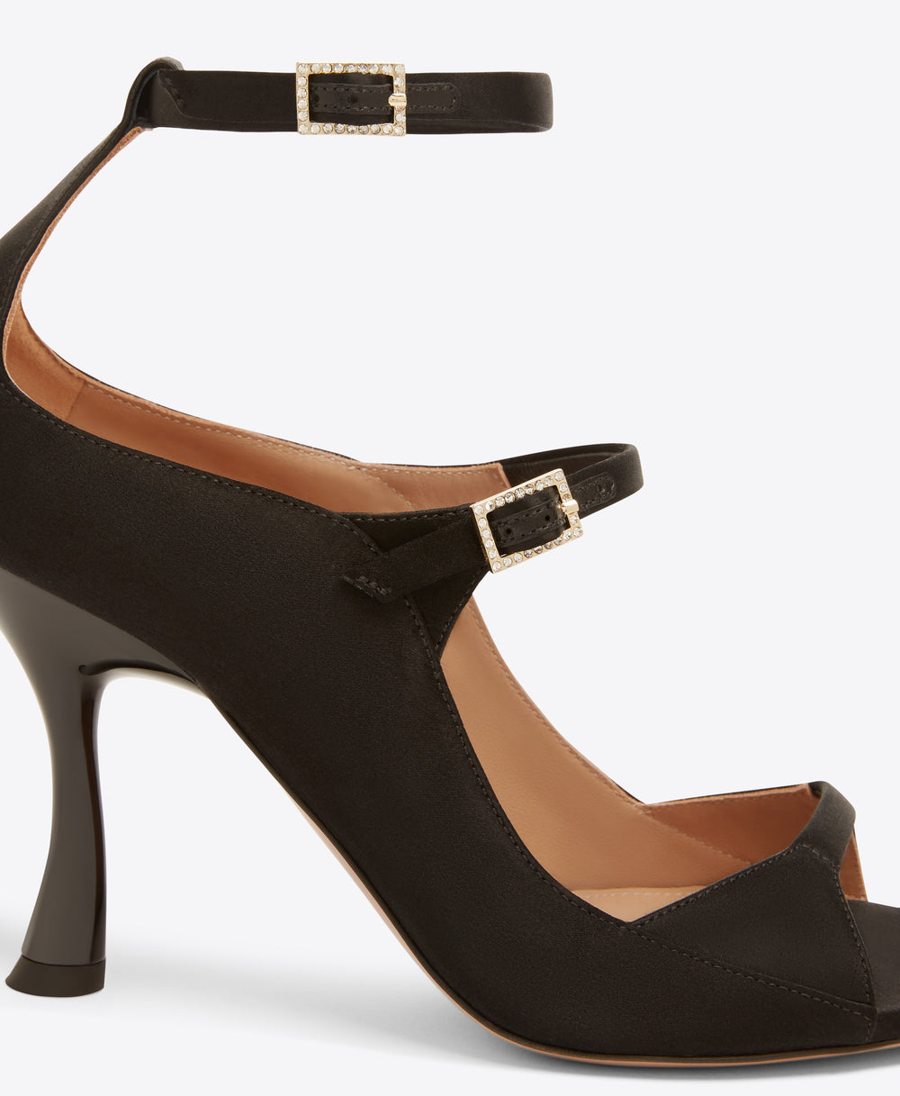 Cath Riley Sandals Riley 90 Black Satin Heeled Sandals | Malone Souliers