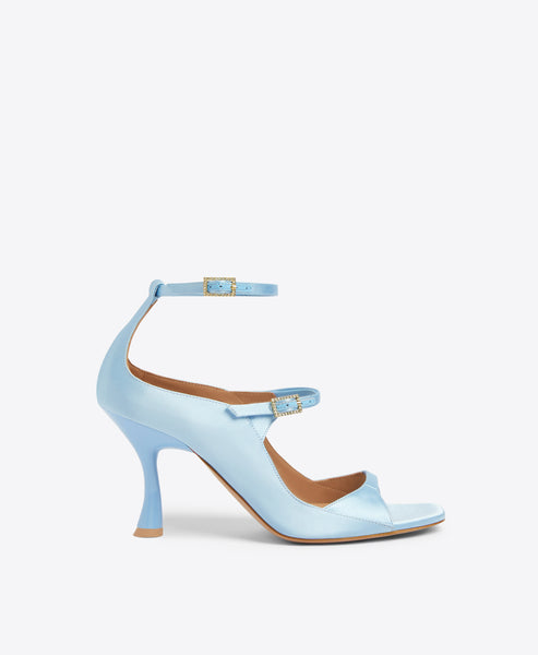 VIP【関税送料無料】希少 MALONE SOULIERS LIGHT BLUE SANDALS Riley 90 Baby Blue Satin Heeled Sandals | Malone Souliers