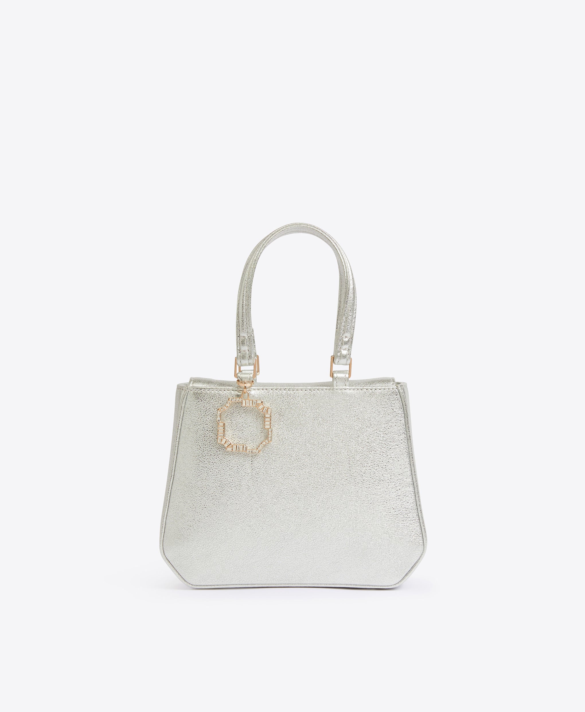 Women's Silver Leather Hexagon Mini Shopper Bag Malone Souliers