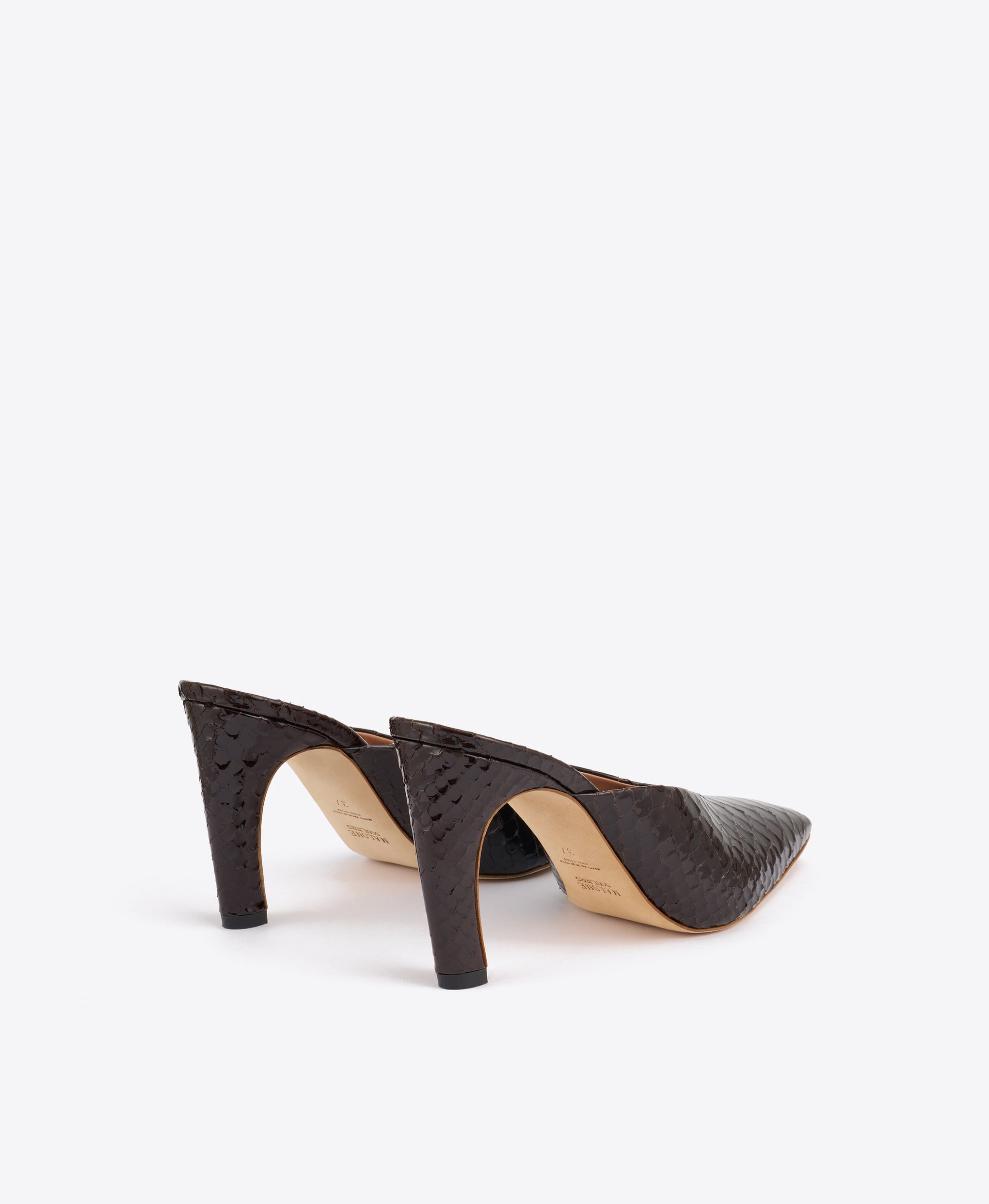 Rowe 90 Dark Brown Embossed Leather Mules