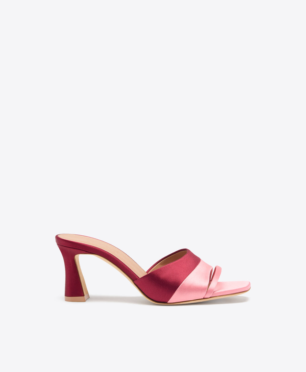 Roxanne 70 Red & Pink Satin Block Heel Sandals Malone Souliers