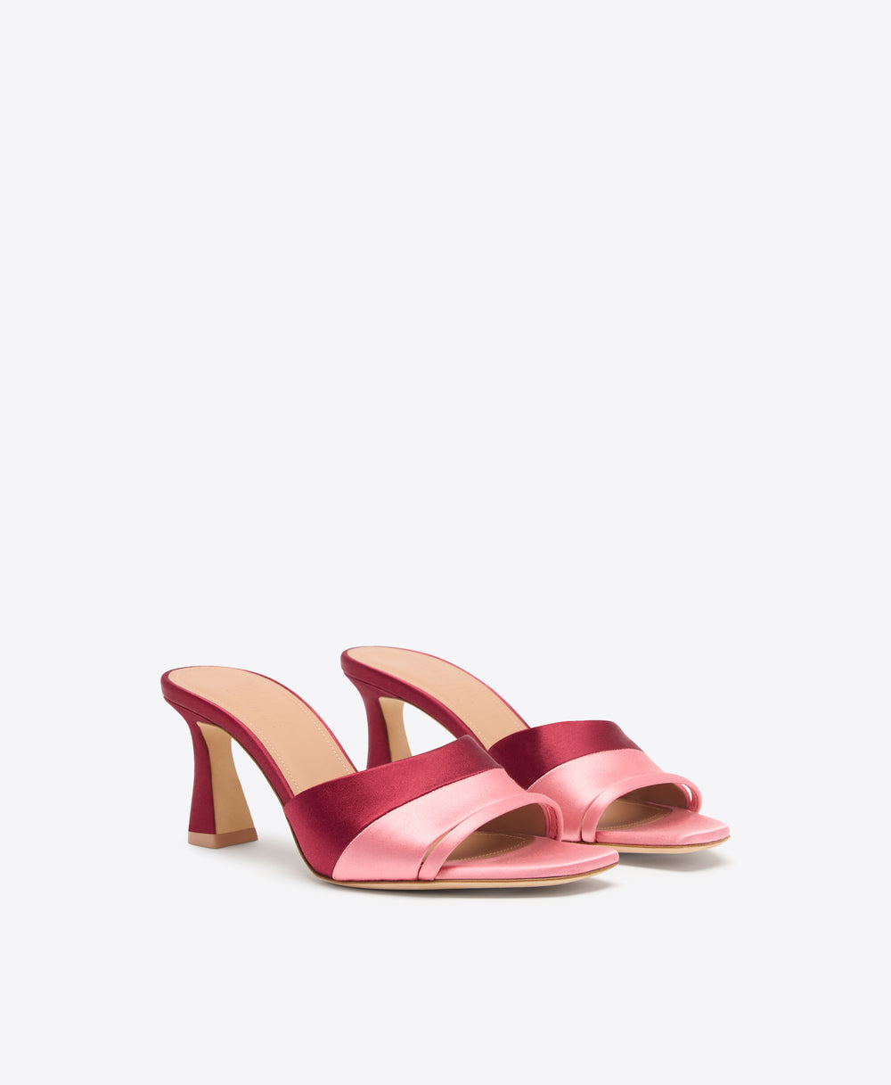 Roxanne 70 Red & Pink Satin Block Heel Sandals Malone Souliers