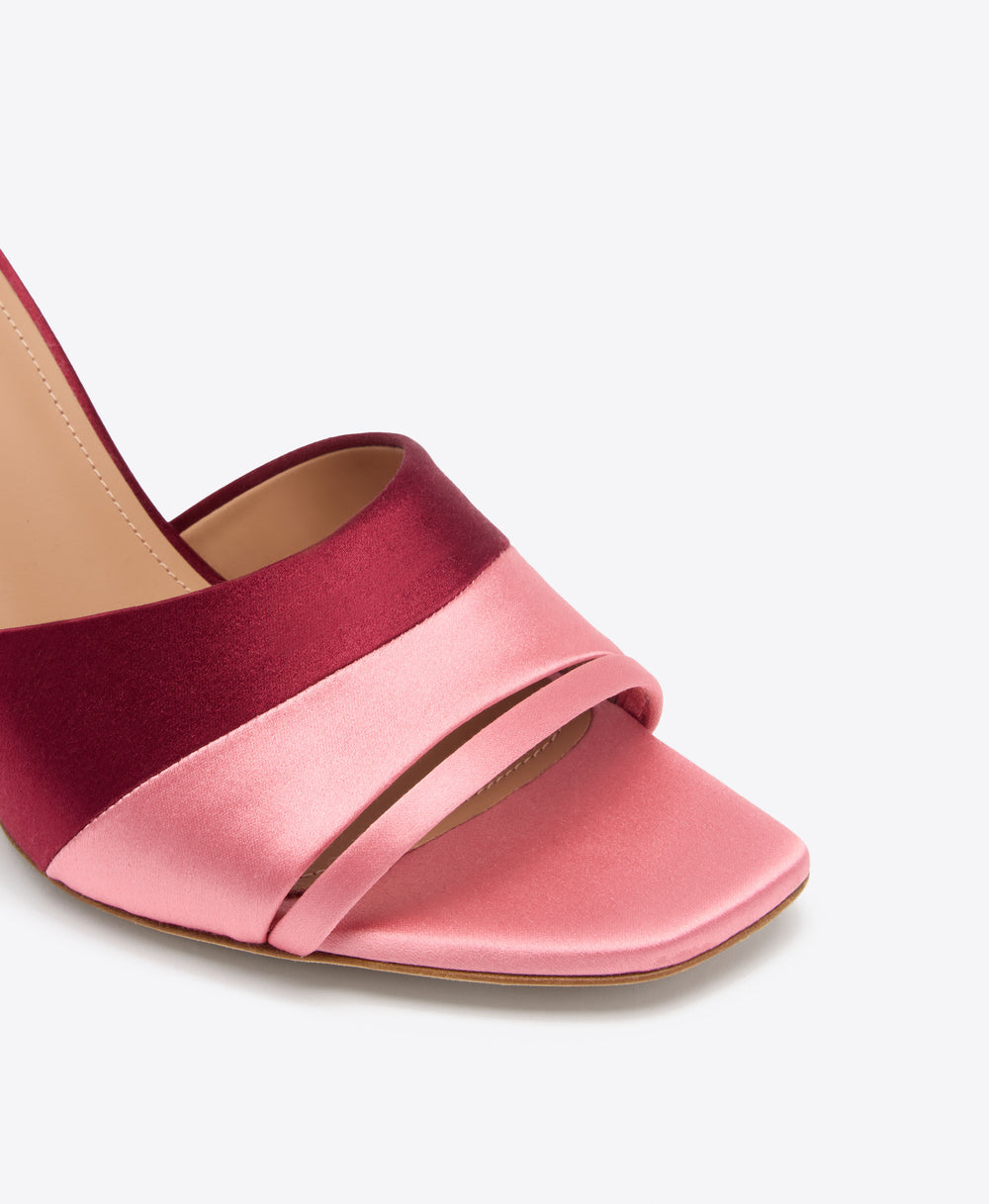 Roxanne 70 Red & Pink Satin Block Heel Sandals Malone Souliers