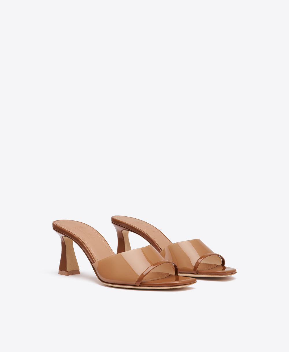 Roxanne 70 Brown Patent & PVC Leather Sandals with Block Heel Malone Souliers