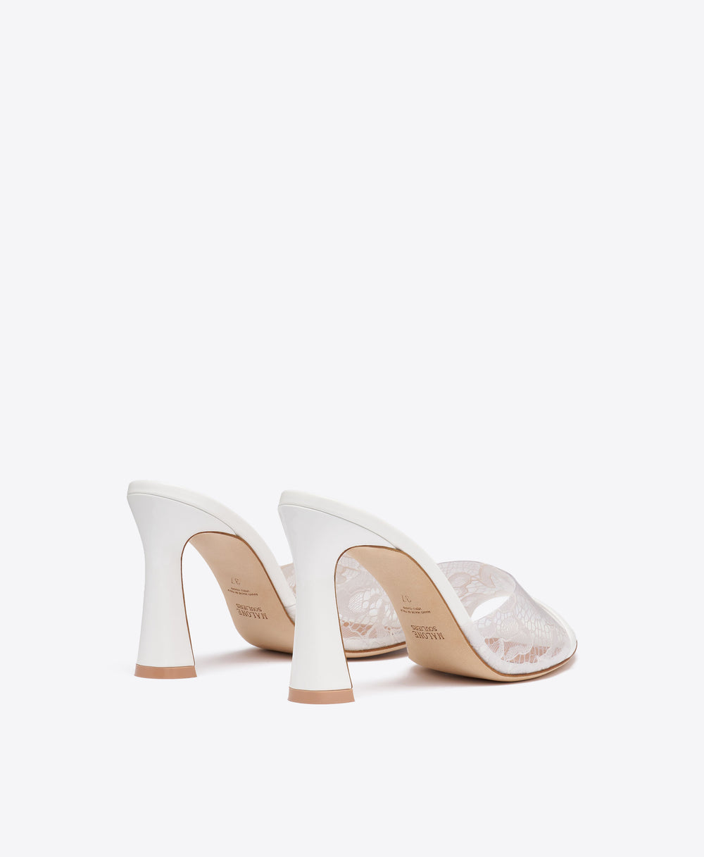 Roxanne 90 White Patent & PVC Lace Leather Sandals with Block Heel Malone Souliers