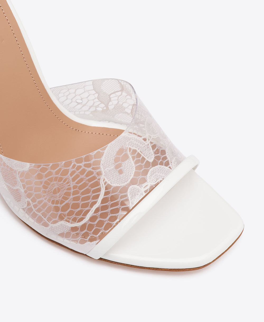 Roxanne 90 White Patent & PVC Lace Leather Sandals with Block Heel Malone Souliers