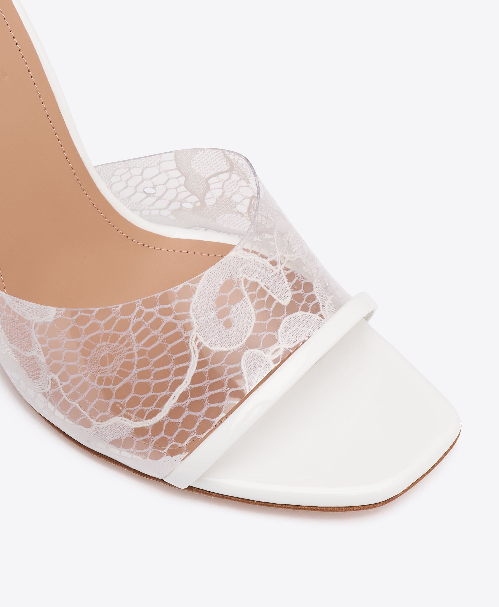 Roxanne 90 White Patent & PVC Lace Leather Sandals with Block Heel Malone Souliers