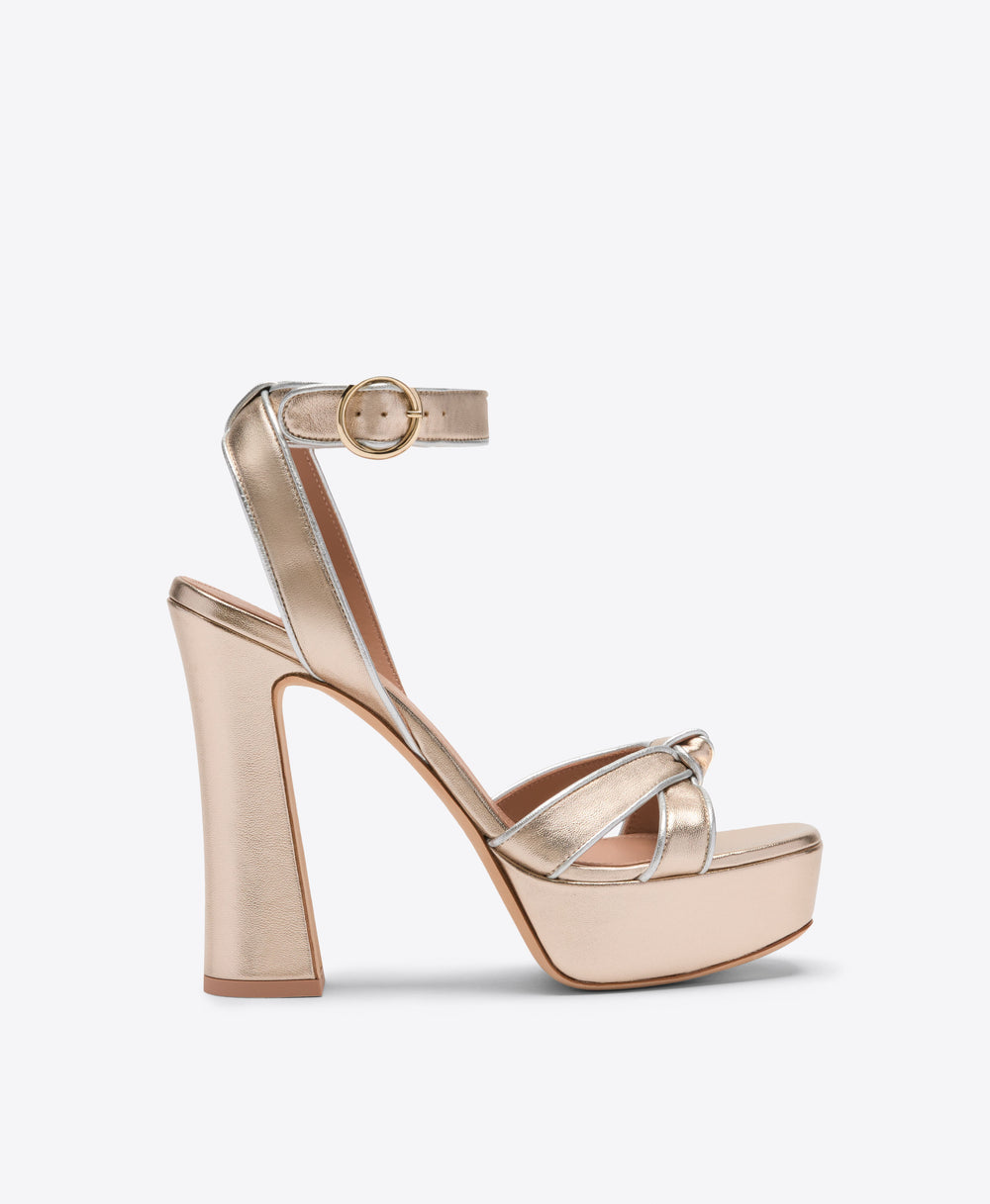 Rudi 125 Champagne Metallic Leather Platform Sandals Malone Souliers