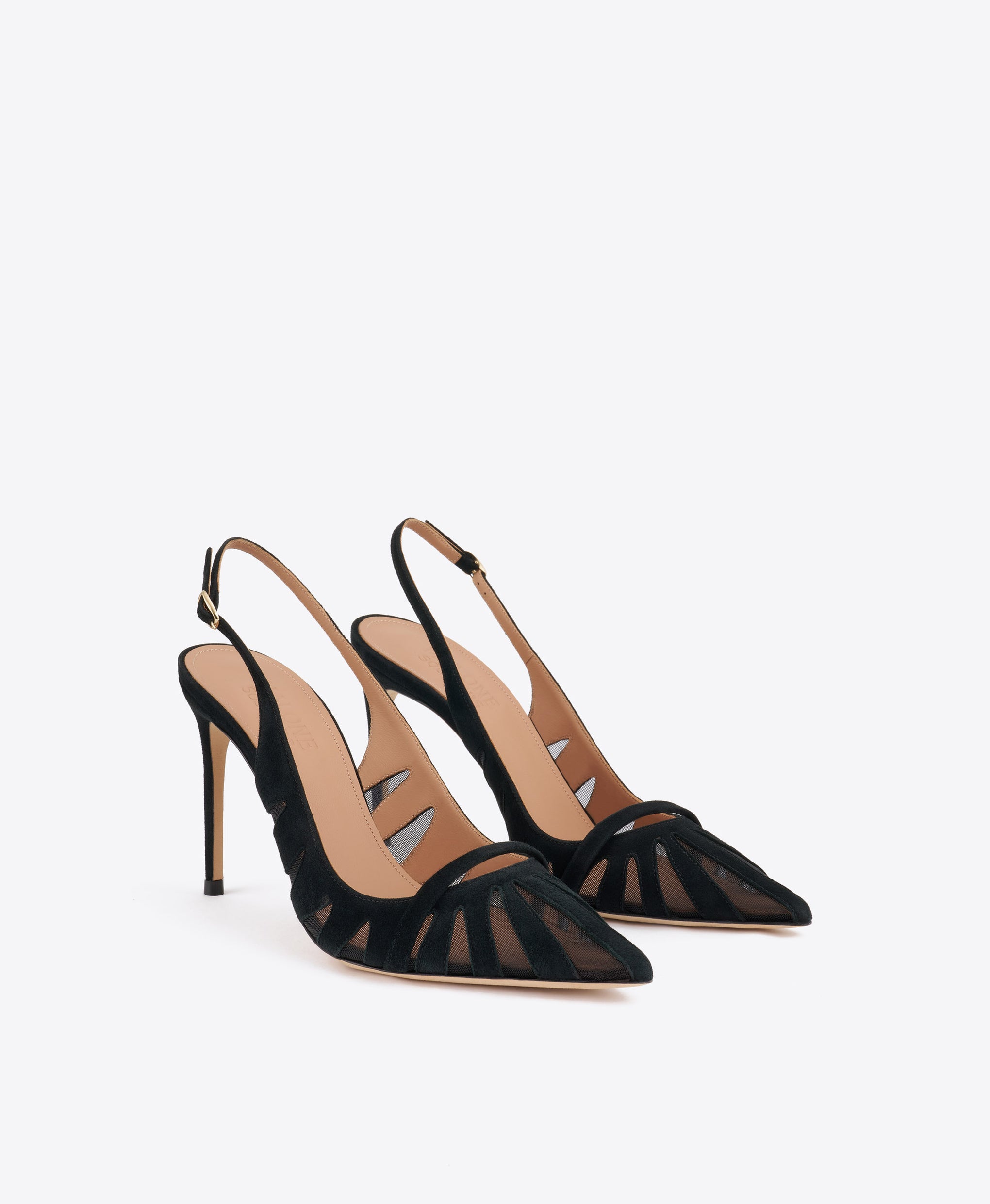 Schiffer 90 Black Suede Slingback Pumps