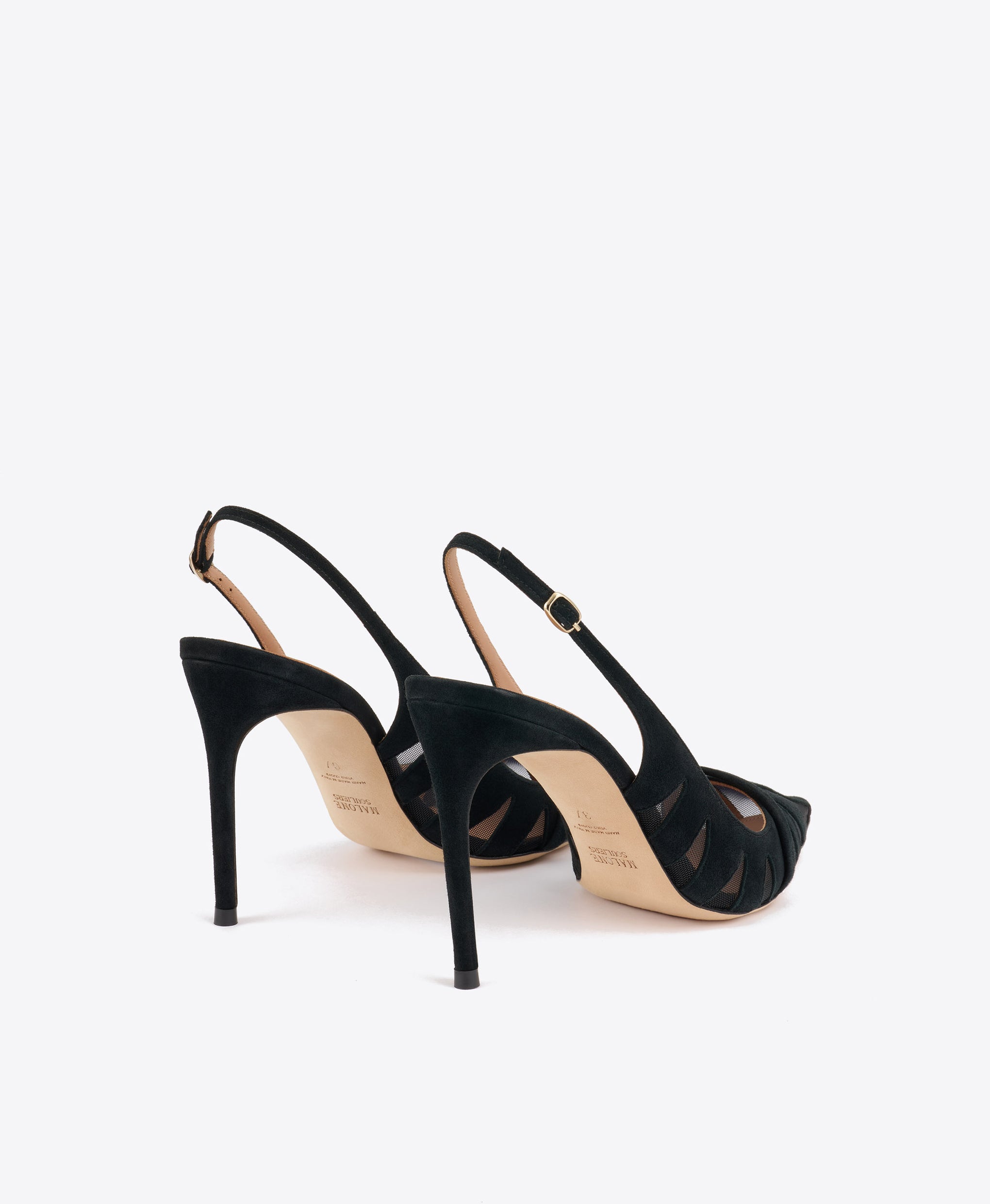 Schiffer 90 Black Suede Slingback Pumps