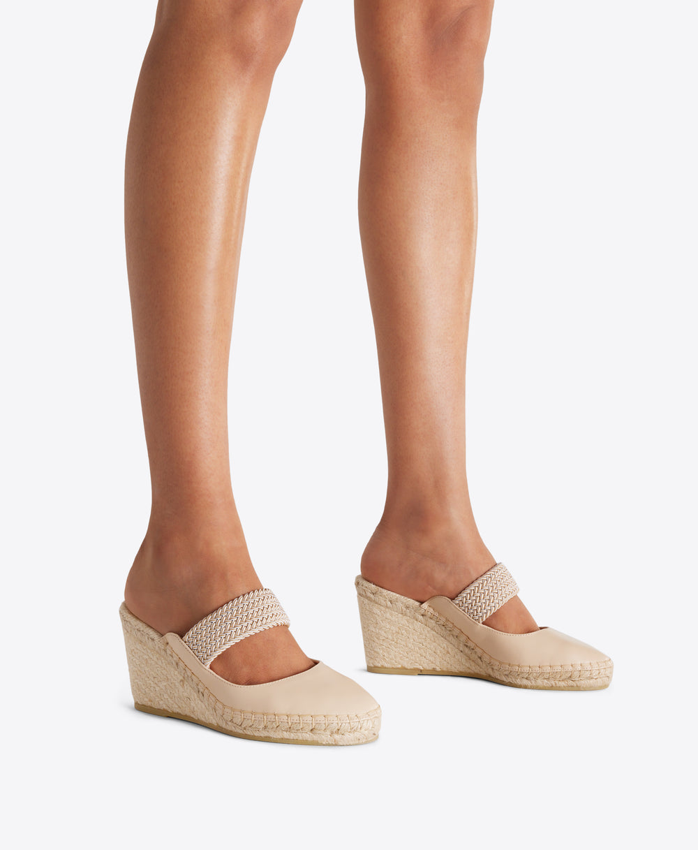 Beige Leather Wedge Mule | Malone Souliers