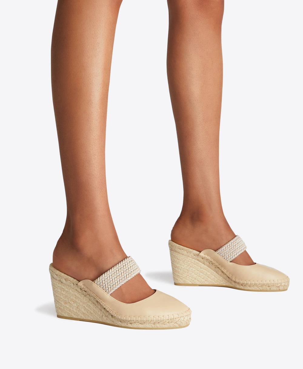 Malone Souliers Siena 70 Beige Leather Heeled Wedges