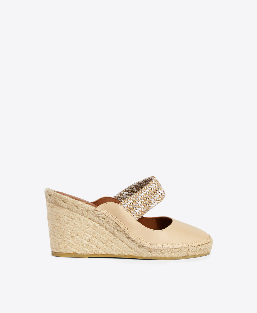 Malone Souliers Siena 70 Beige Leather Heeled Wedges