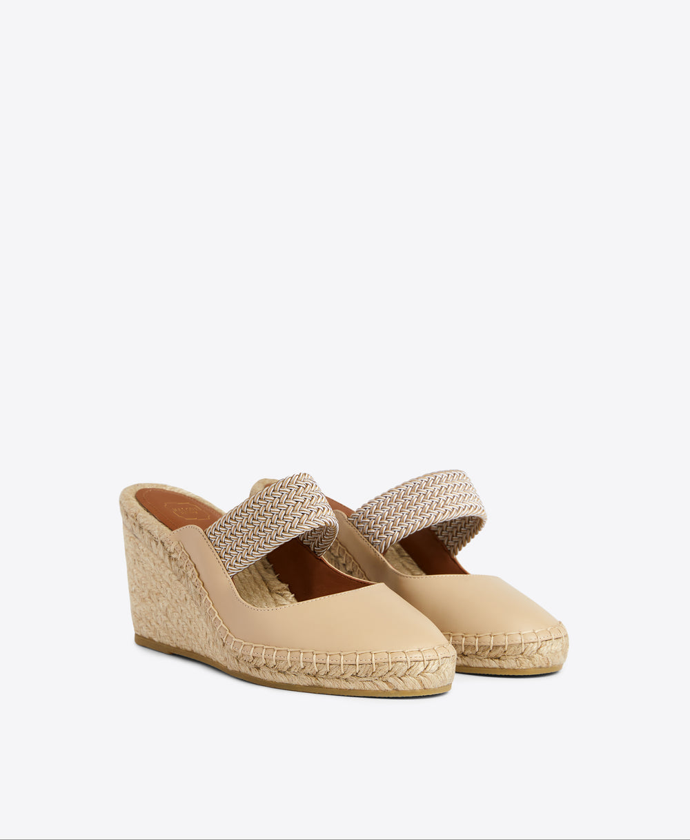 Malone Souliers Siena 70 Beige Leather Heeled Wedges
