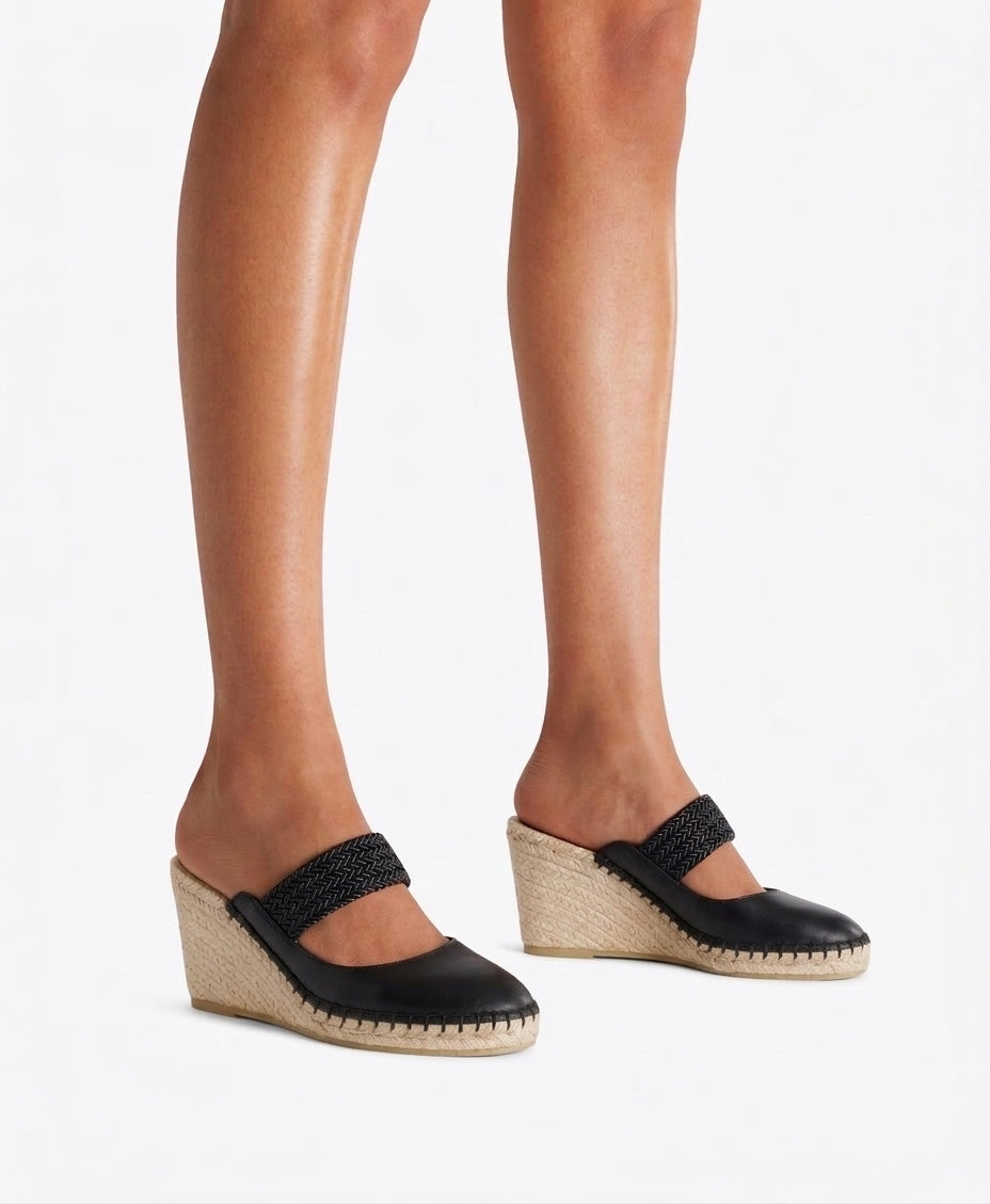 Siena 70mm Black Leather Closed Toe Wedges