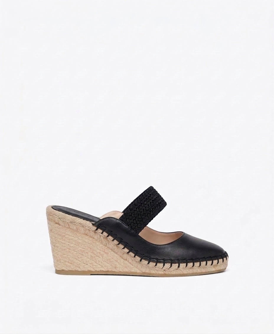 Siena 70mm Black Leather Closed Toe Wedges