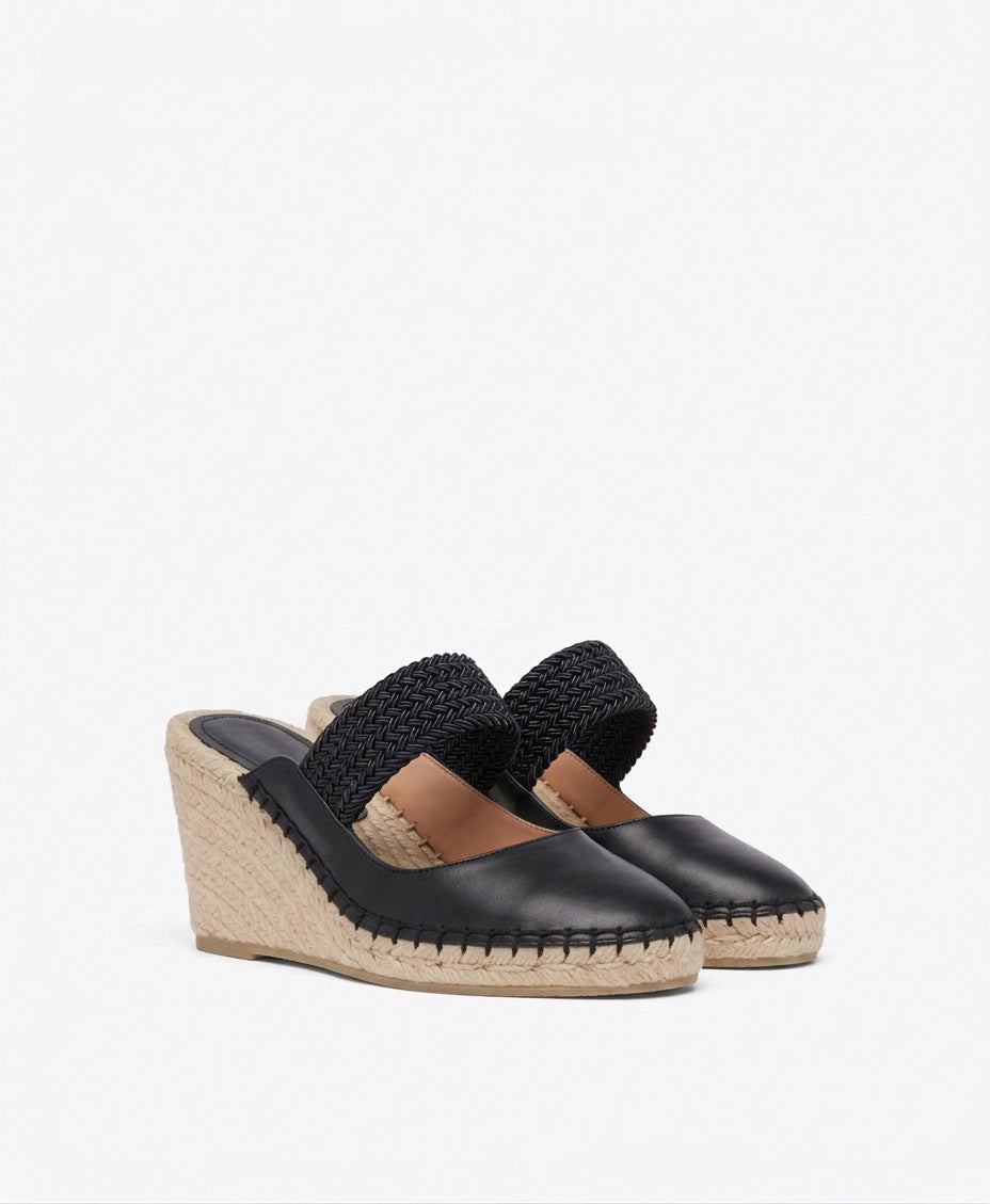 Siena 70mm Black Leather Closed Toe Wedges
