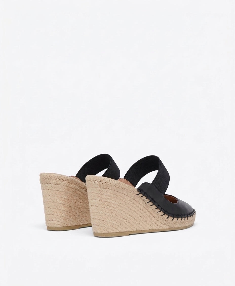 Siena 70mm Black Leather Closed Toe Wedges