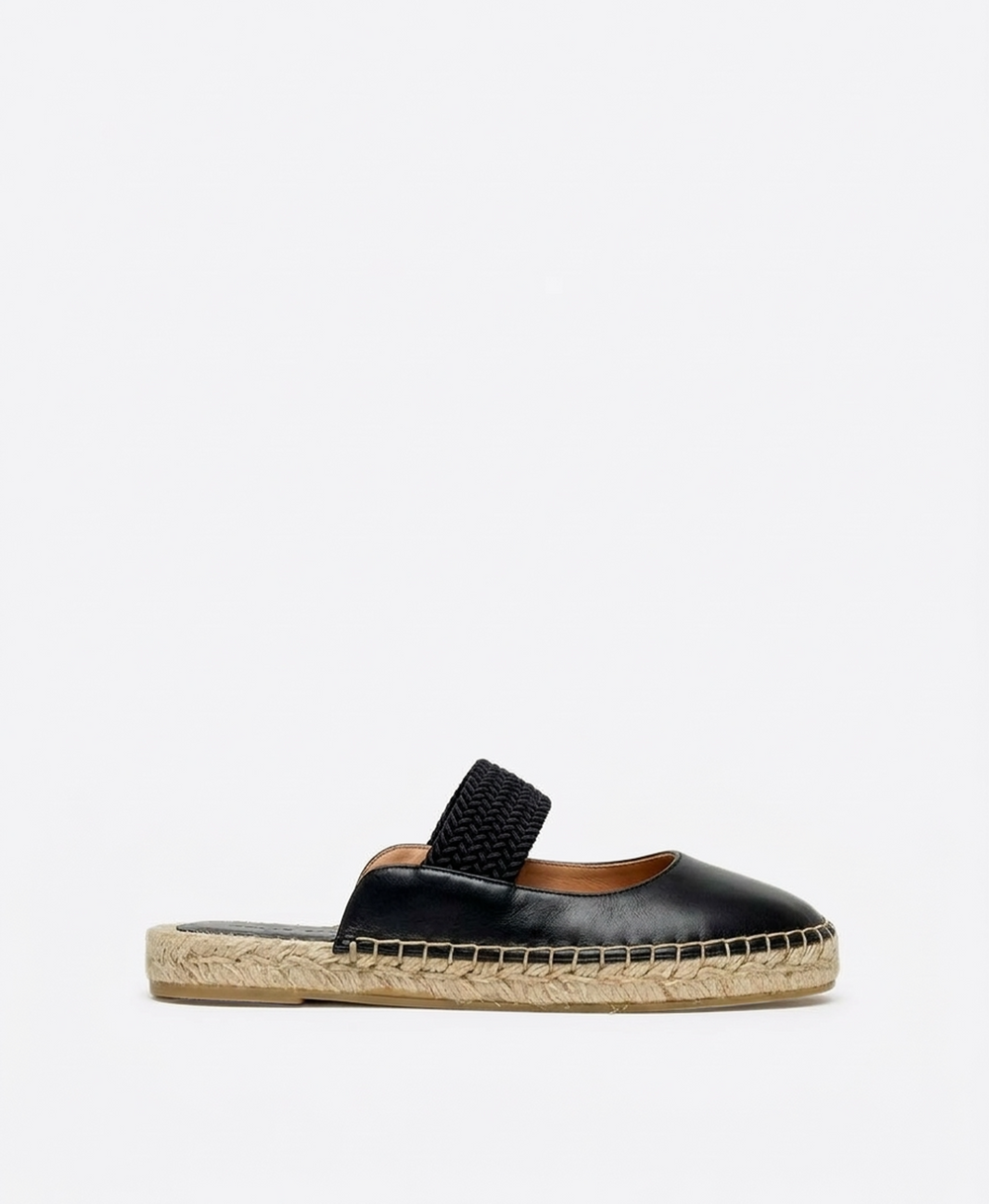 Siena Black Leather Flat Mules