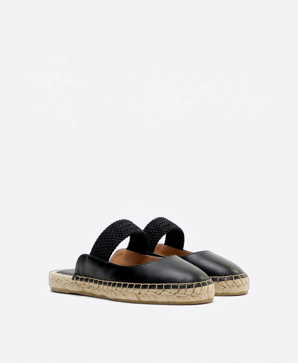 Siena Black Leather Flat Mules