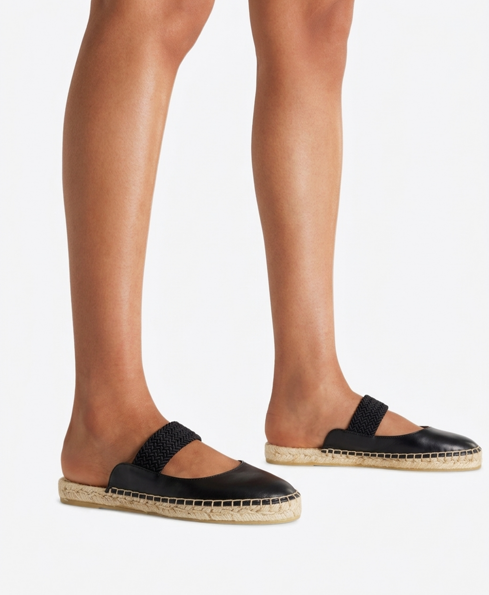 Siena Black Leather Flat Mules