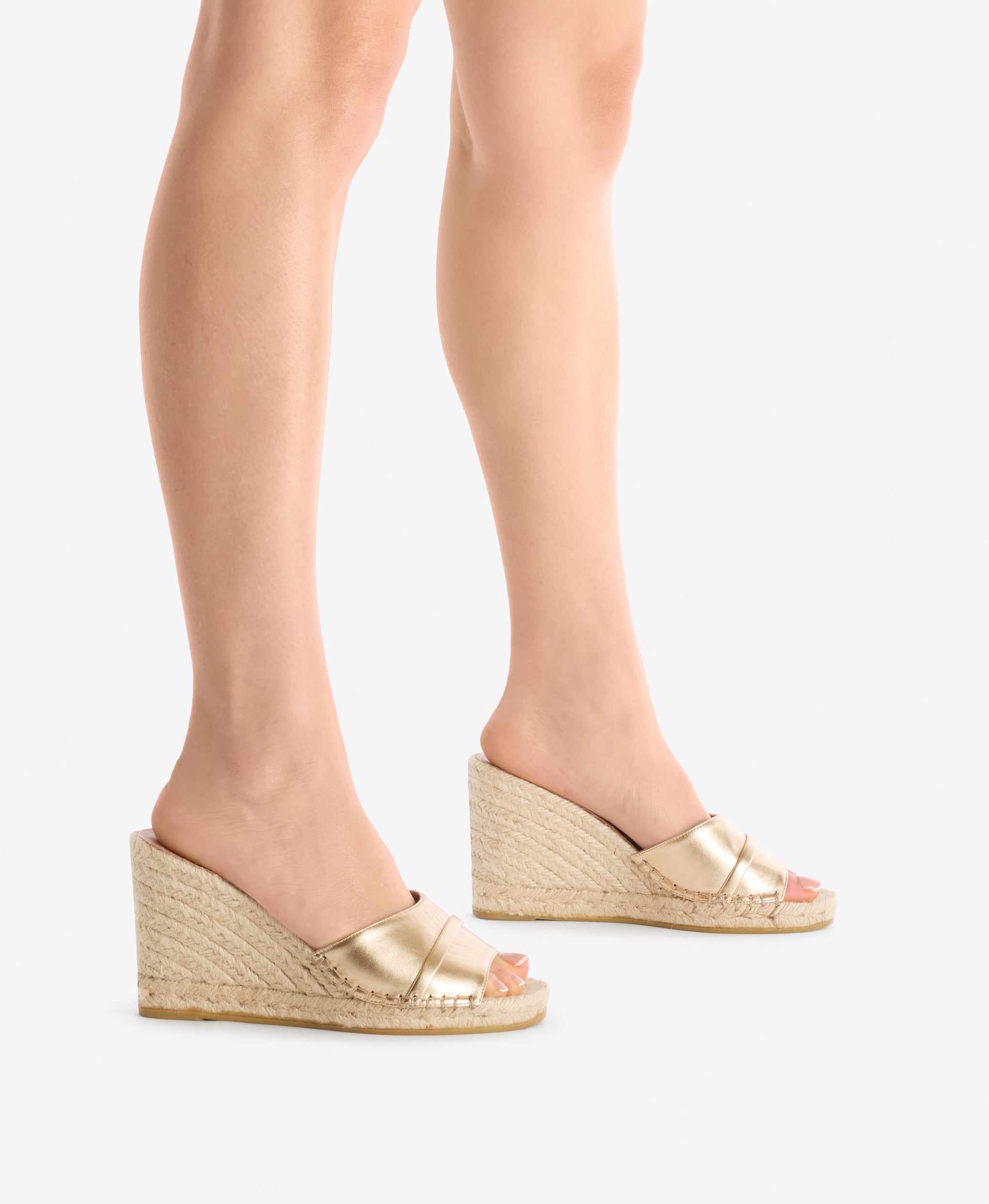 Soleil 85 Gold Metallic Leather Wedge Sandals Malone Souliers