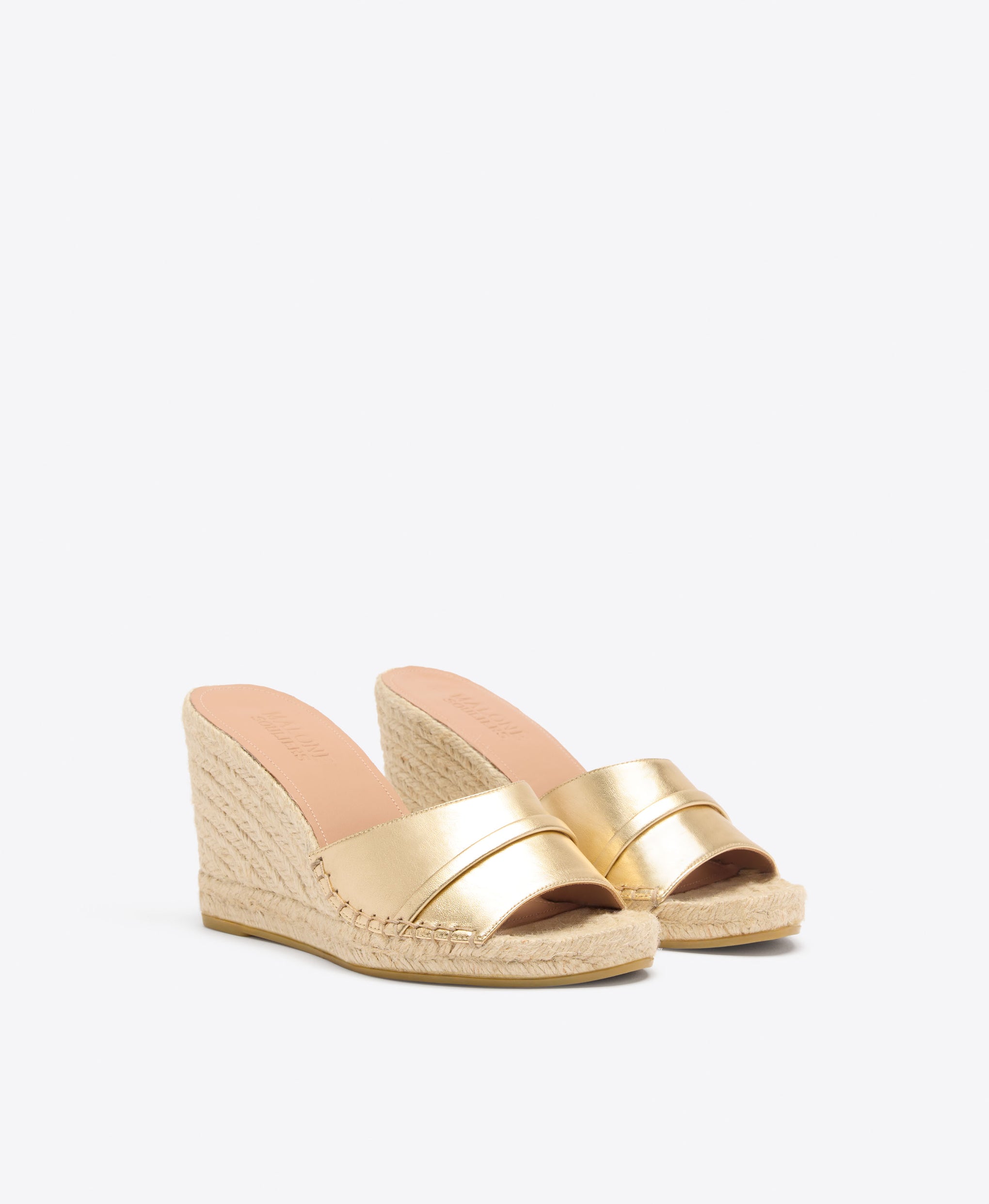 Soleil 85 Gold Metallic Leather Wedge Sandals Malone Souliers