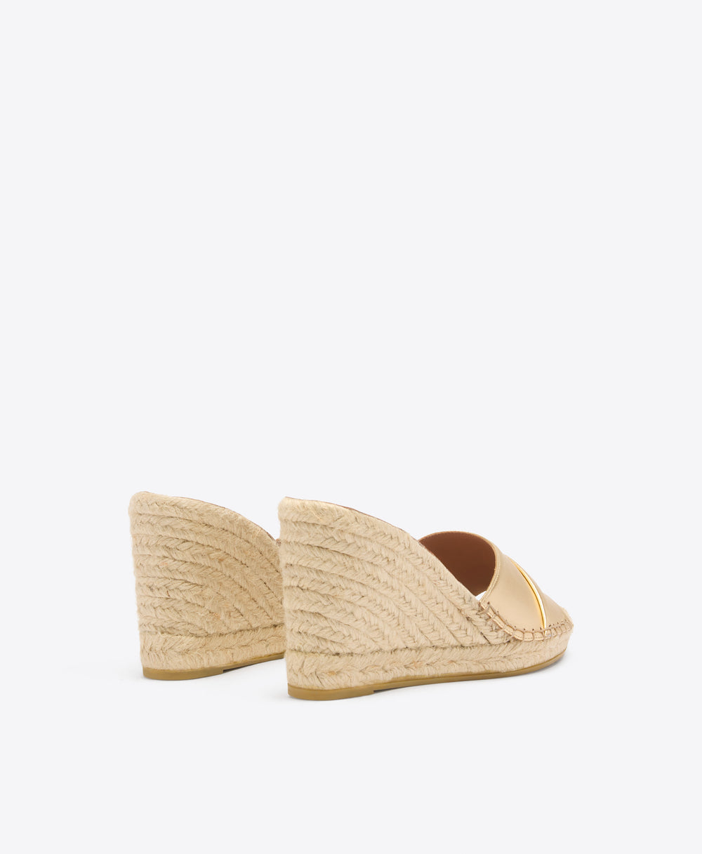 Soleil 85 Gold Metallic Leather Wedge Sandals Malone Souliers